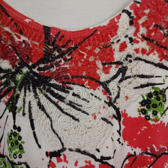 Charter Club T-Shirt XL Womens Floral 100% Cotton Short Sleeve Ivory & Red - Picture 3 of 6